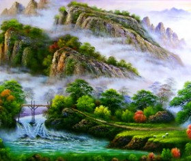 Spring Mountain smoke and rain painting HD picture