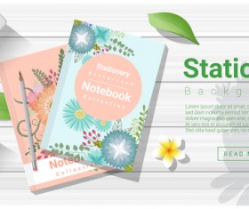 Stationery with wooden background vector 01