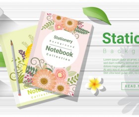 Stationery with wooden background vector 02