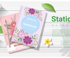 Stationery with wooden background vector 03