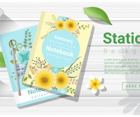 Stationery with wooden background vector 04