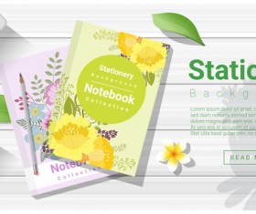 Stationery with wooden background vector 05