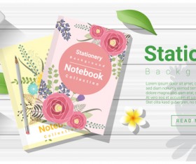 Stationery with wooden background vector 06