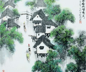 Stock Photo Country Landscape Watercolor Painting