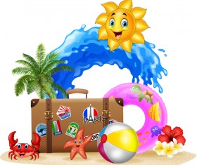 Suitcase with summer travel background vector 01