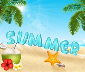 Suitcase with summer travel background vector 04