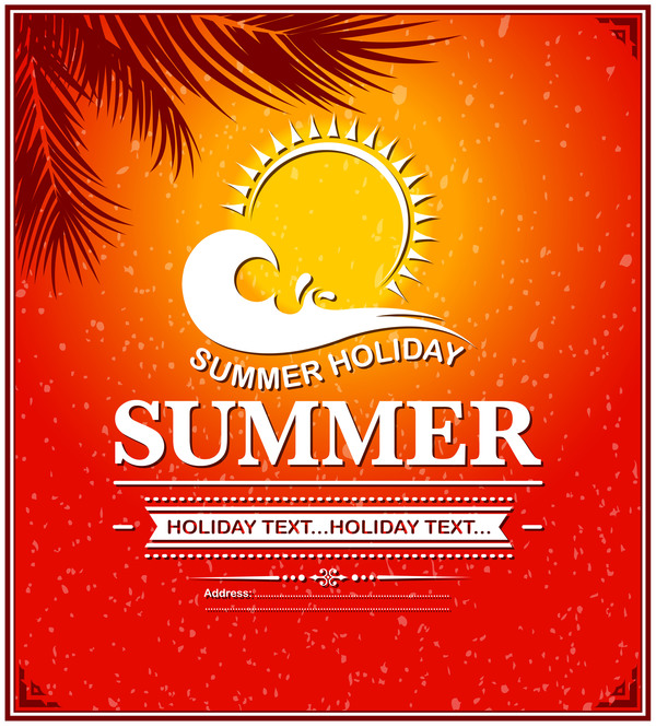 Summer holiday poster with sunset vectors 01
