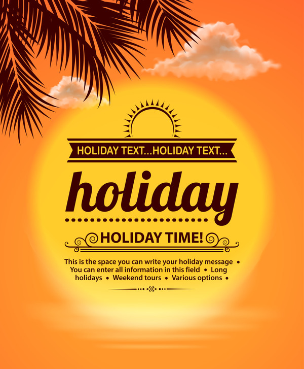 Summer holiday poster with sunset vectors 02