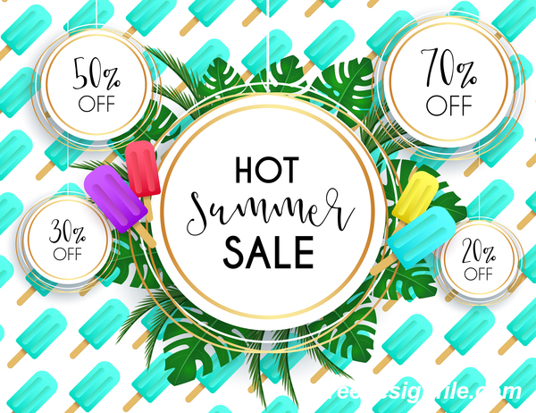 Summer sale poster with ice cream pattern vector