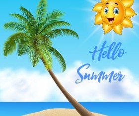 Sun face with sea and beach background vector