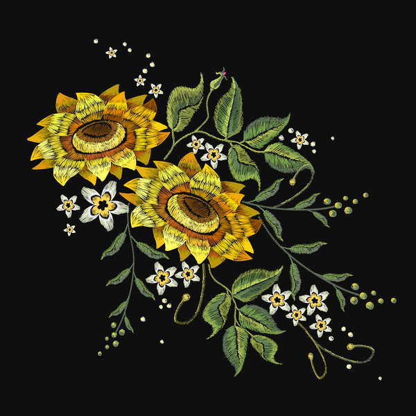Sunflower embroidery vector