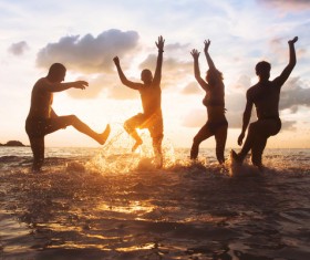 Sunset happy people playing HD picture