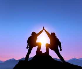 The celebration of the climbers Stock Photo