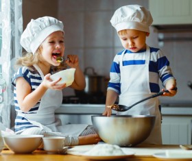The children in the kitchen Stock Photo