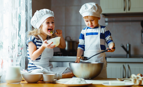The children in the kitchen Stock Photo