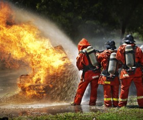 The fireman fought the fire Stock Photo