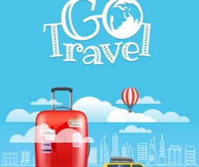 Travel elements with blue background vector