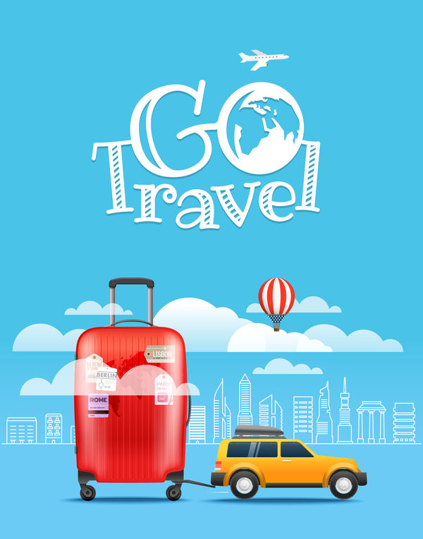 Travel elements with blue background vector