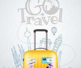 Travel hand drawn background with suitcases vector