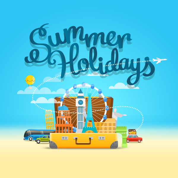 Travel world with summer holiday vector