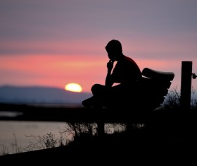 Twilight on the bench Stock Photo