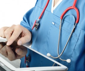 Use a tablet computer doctor Stock Photo