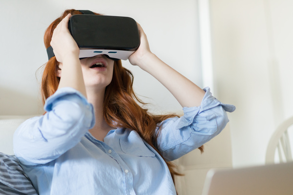 VR woman with glasses Stock Photo 01
