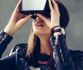 VR woman with glasses Stock Photo 02