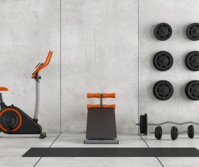 Vertical exercise car and barbell Stock Photo