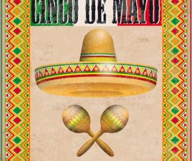 Vintage Cover Mexican Ornaments Sombrero Maracas Cinco De Mayo vector