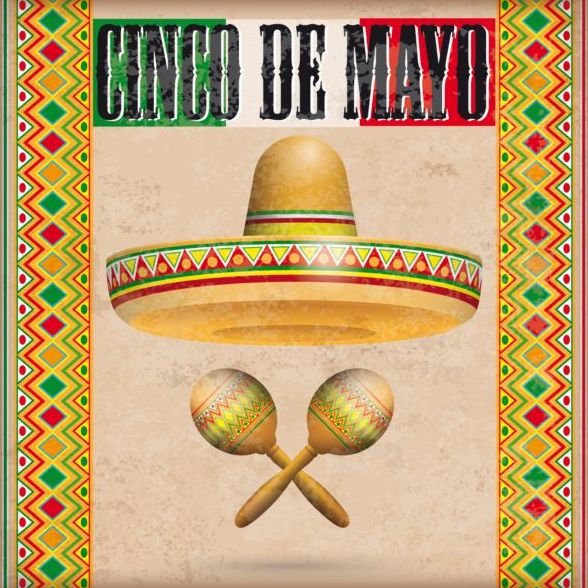 Vintage Cover Mexican Ornaments Sombrero Maracas Cinco De Mayo vector