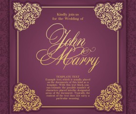 Vintege purple wedding card vector