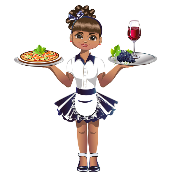 Waitress cartoon vector 02 free download