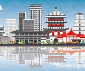 Xian city landscape vectors