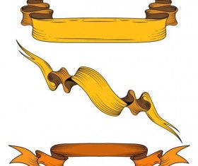 Yellow ribbons hand drawn material vector 01
