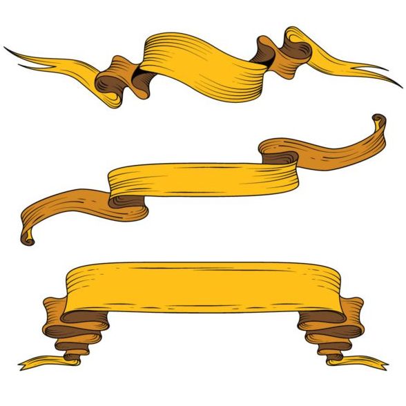 Yellow ribbons hand drawn material vector 02