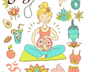 Yoga design elements hand drawn vector 02