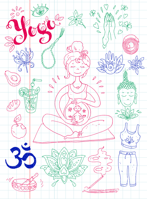 Yoga design elements hand drawn vector 05