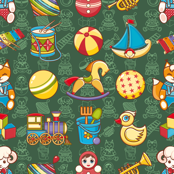 baby seamless pattern with cute toy vectors 14