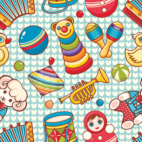 baby seamless pattern with cute toy vectors 24