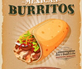 burrito snack poster and barbecue retro vector
