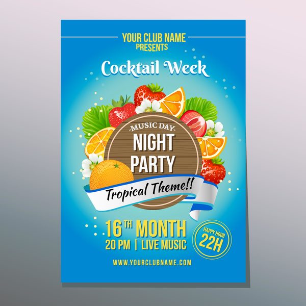cocktail tropical party poster vector