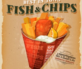 fish and chips poster and flyer retro vector