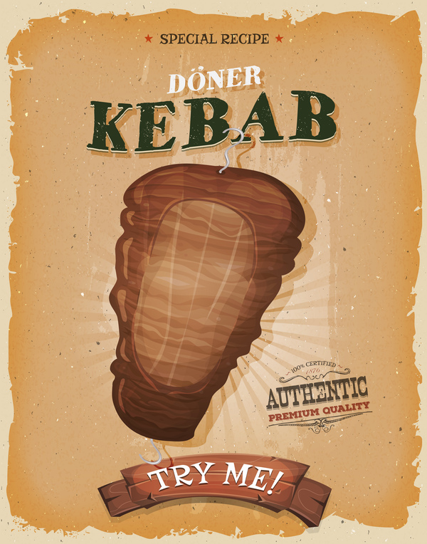 grill kebab poster and flyer retro vector