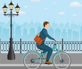healthy lifestyle by bicycle with city streets vector 01