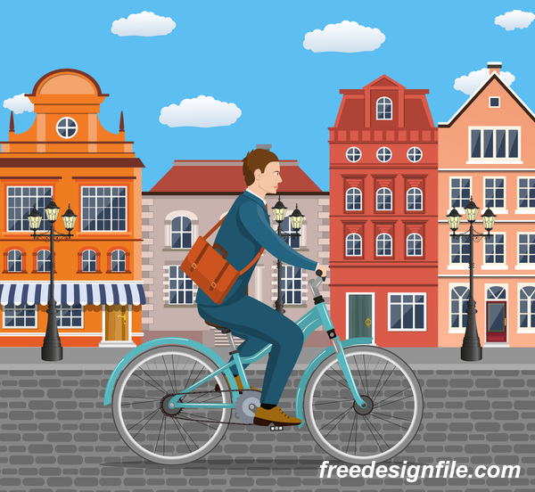 healthy lifestyle by bicycle with city streets vector 02
