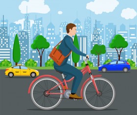 healthy lifestyle by bicycle with city streets vector 03