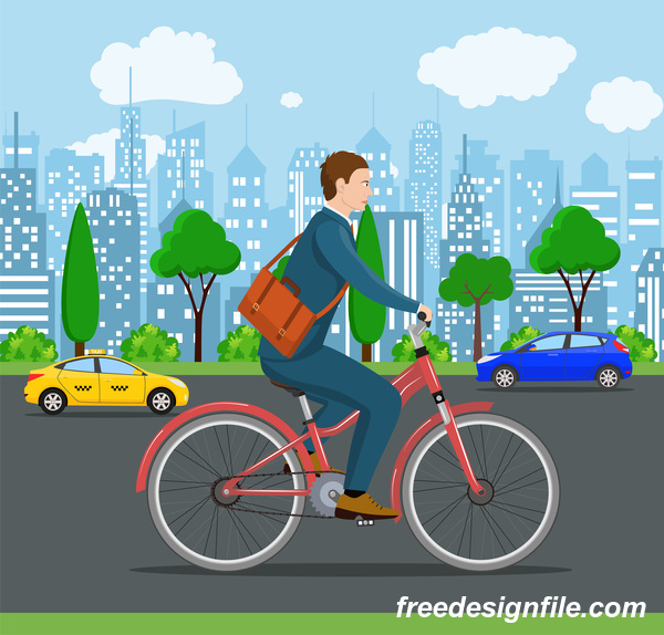 healthy lifestyle by bicycle with city streets vector 03