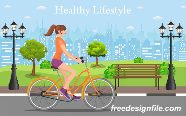 healthy lifestyle by bicycle with city streets vector 04