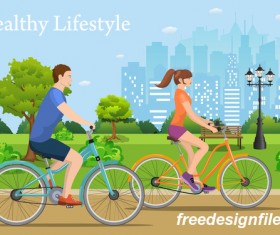 healthy lifestyle by bicycle with city streets vector 05